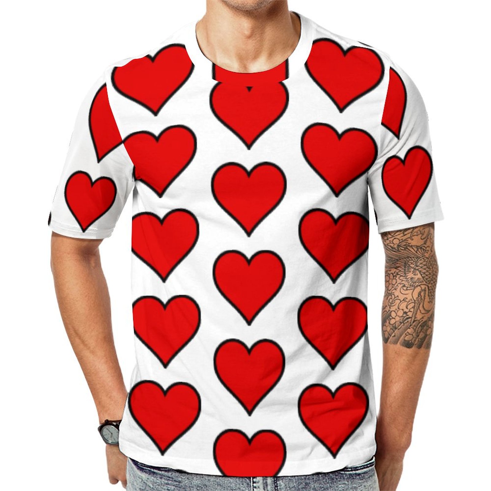 Valentine's Day Hearts Red Short Sleeve Print Unisex Tshirt Summer Casual Tees for Men and Women Coolcoshirts