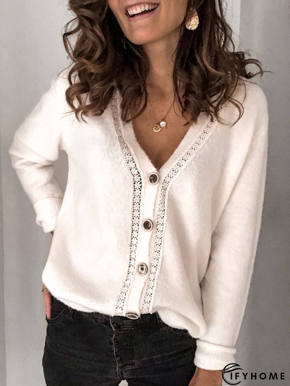 White Long Sleeve Casual Knitted Coat | IFYHOME