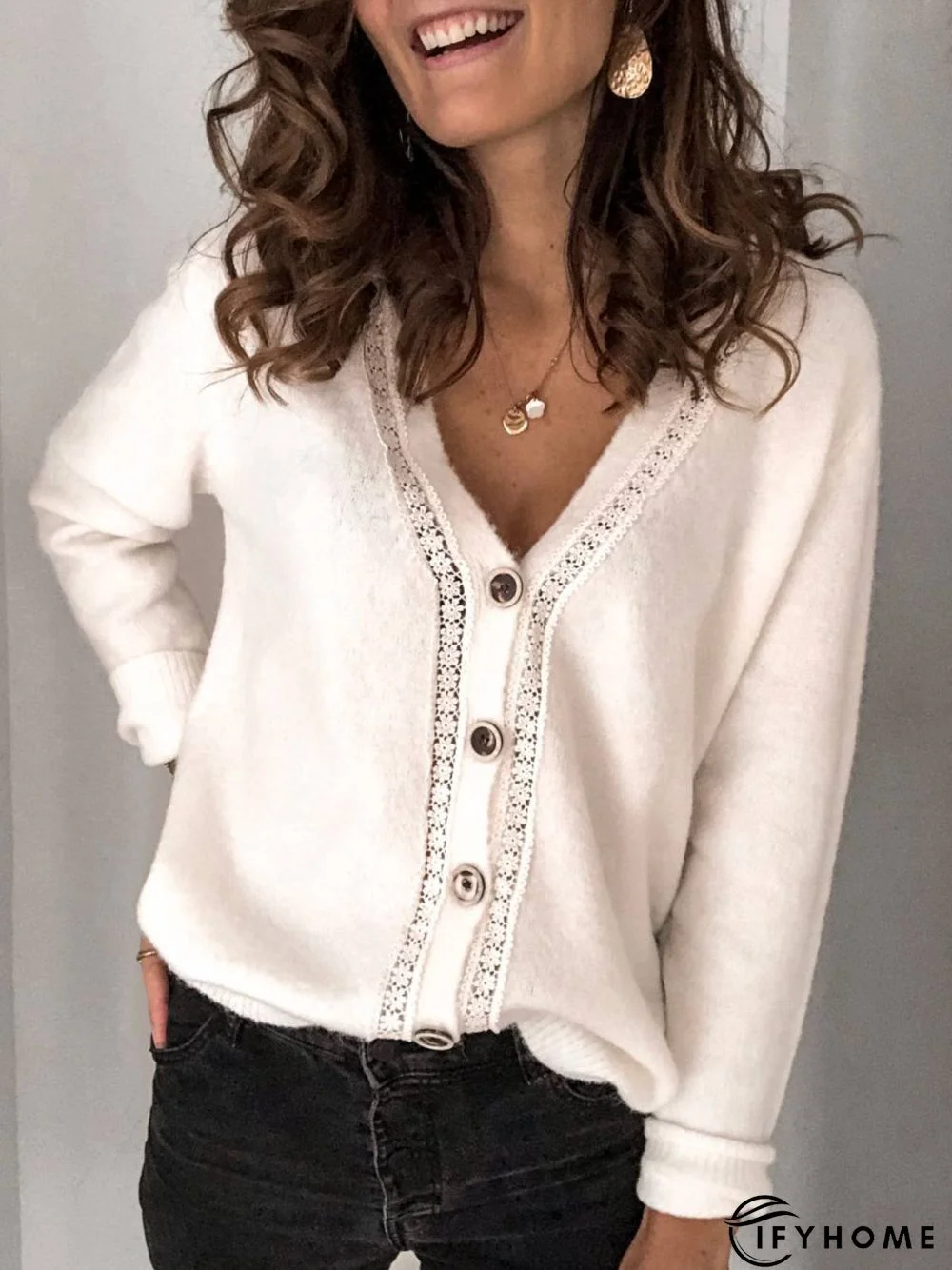 White Long Sleeve Casual Knitted Coat | IFYHOME