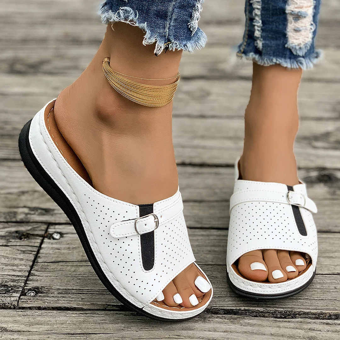 Yyvonne Slope Heel Sandals Women 2025 Summer New Belt Buckle Fashion Lightweight Burst Slippers Women