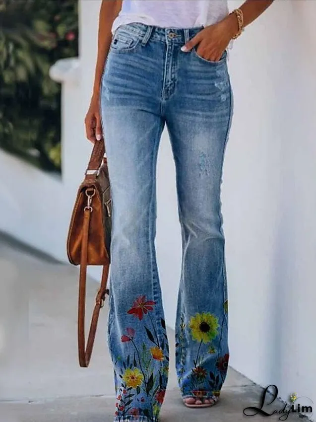 Stylish Women's High-Waisted Bootcut Flare Jeans with Side Pockets