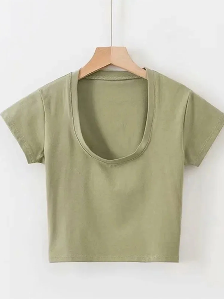 Ueong Ueong Solid Color Slim Sexy Female Short Sleeve U Collar T Shirt Basic Korean Version Short Jacket Ebay
