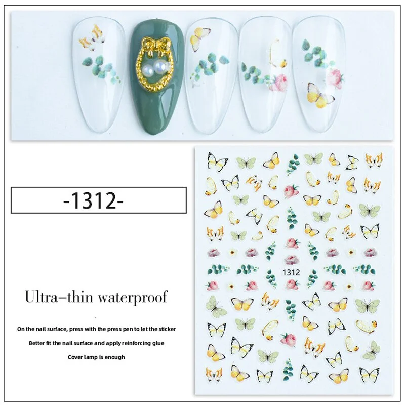 Nail Stickers Back Glue Multiple Color Vintage butterfly Designs Nail Decal Decoration Tips For Beauty Salons-Nail Inspo