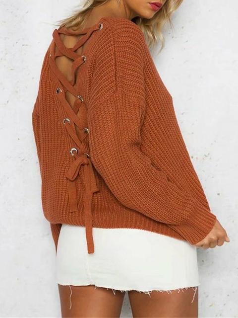 Lace-up Hollow V Neck Sweater - Shop Trendy Women's Clothing | LoverChic