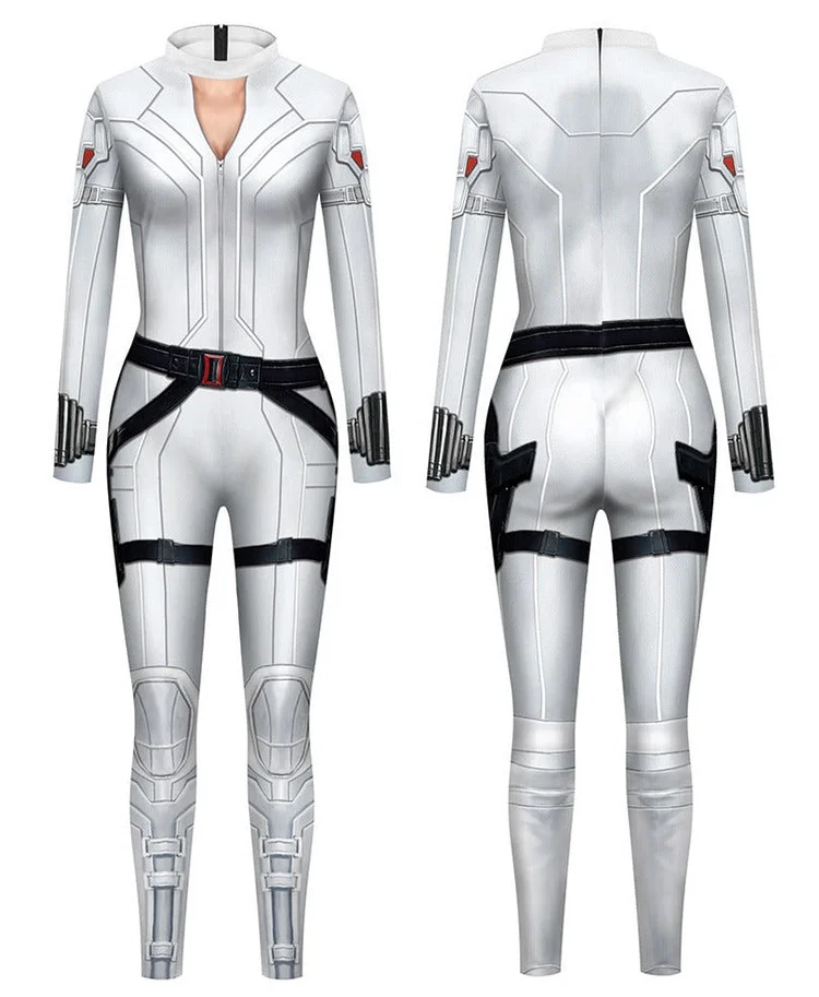 Black Widow Natasha Cosplay Costume White Jumpsuit for Women-elleschic