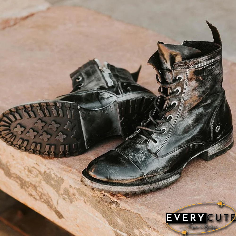 Vintage Genuine Leather Lace Up Boots