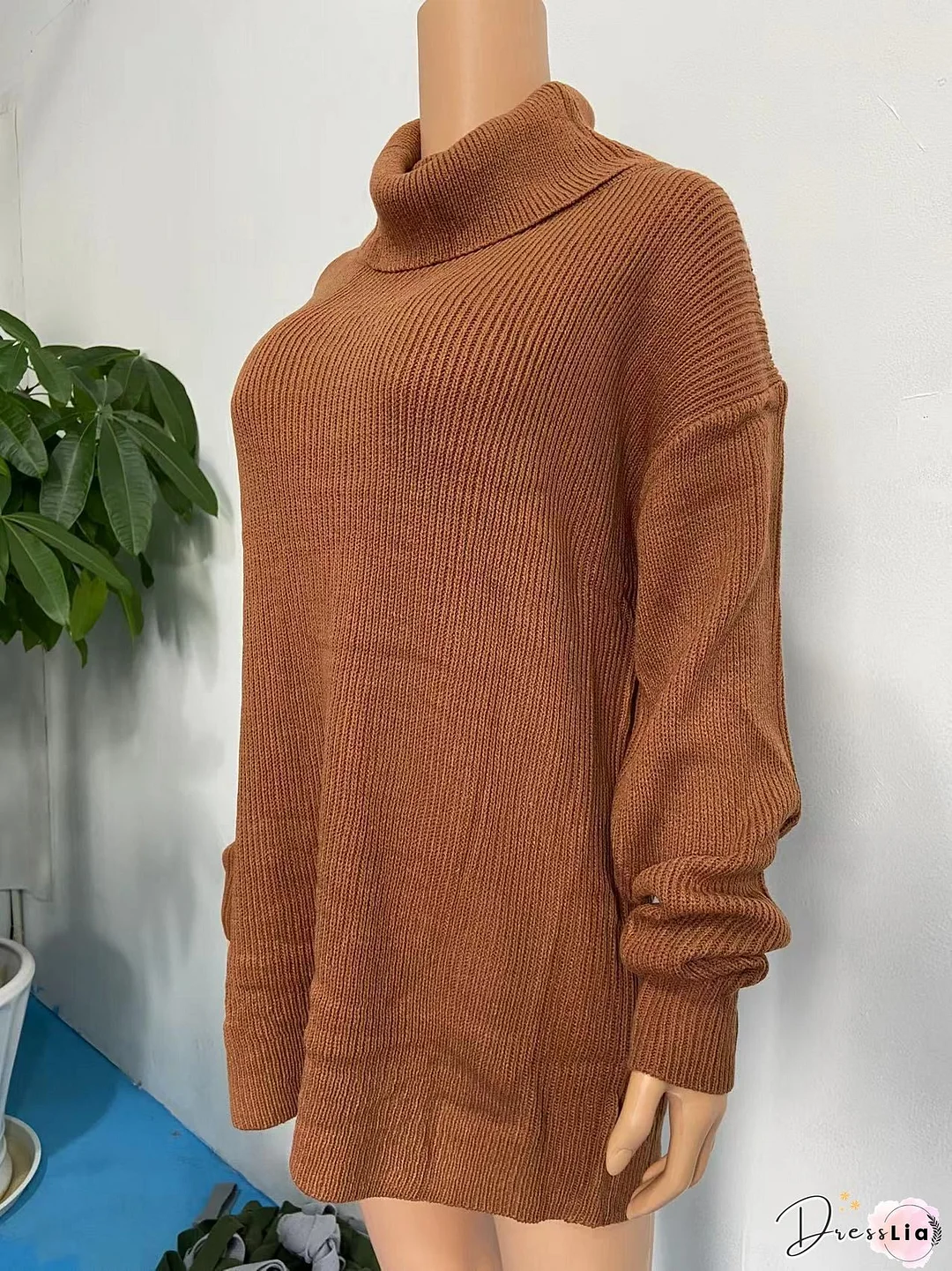 Casual Turtleneck Plain Loose Sweater