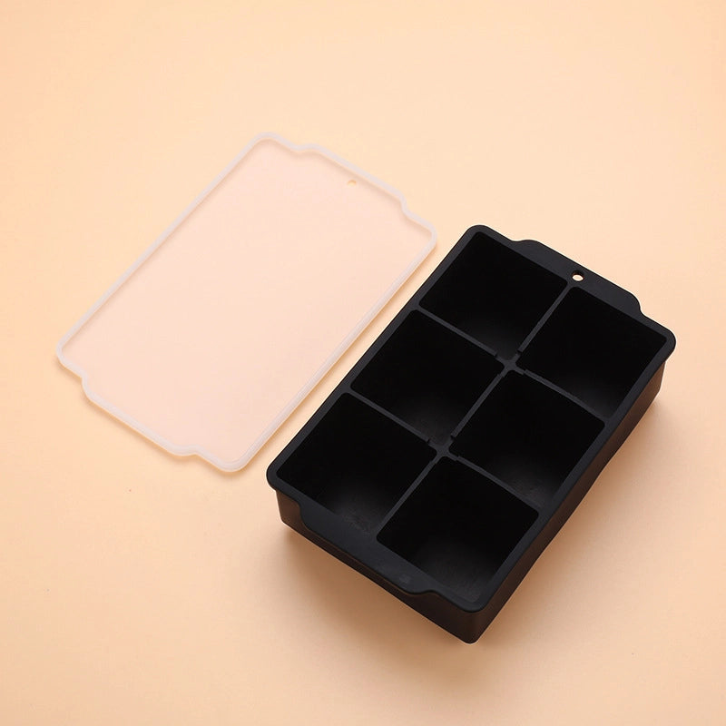 Silicone Large Ice Cube Mold Household Quick Frozen Ice Box Large Size With Lid 6 Holes Square Ice Cube Mold