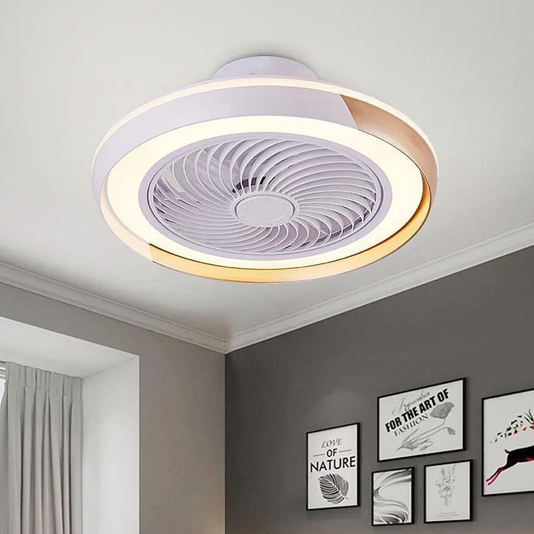 White Flush Mount Bladeless Fan Ceiling with LED Light - Appledas