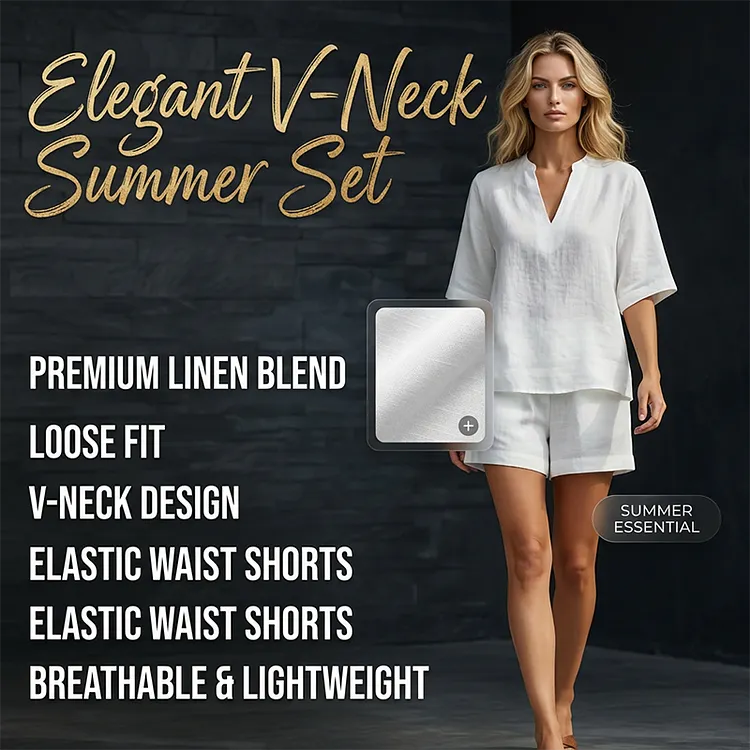 🔥Women's Casual V-Neck Two-Piece Short Set