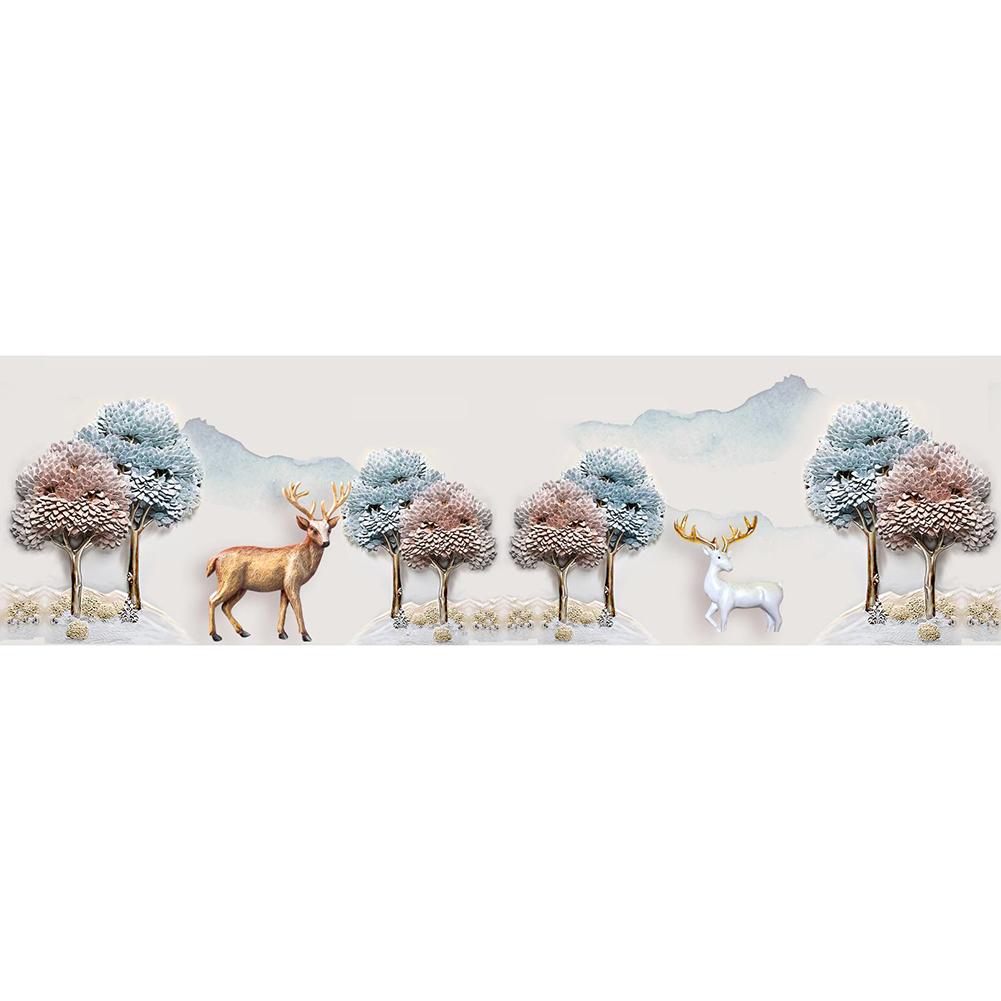 

80x30cm Round Drill Diamond Painting-Tree Elk, 501 Original