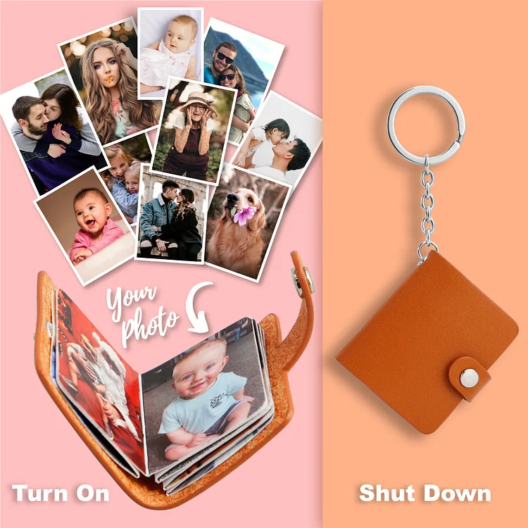 Mini Photo Album Keychain Custom 12 Photos in Leather Case Romantic Gifts