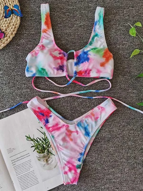 Tie-Dyed Bandage Split Bikini Swimsuit