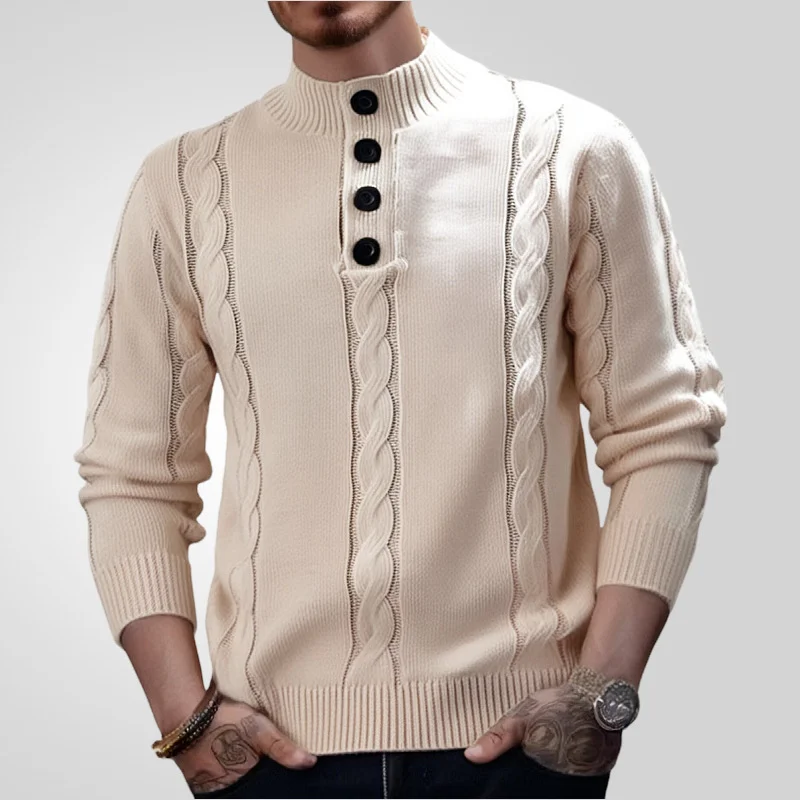 Uveng Uveng And Autumn New Men's Button-Collar Knitted Knitted Casual Collar Silk Silken Silken Silken Hooded Sweater SY0017