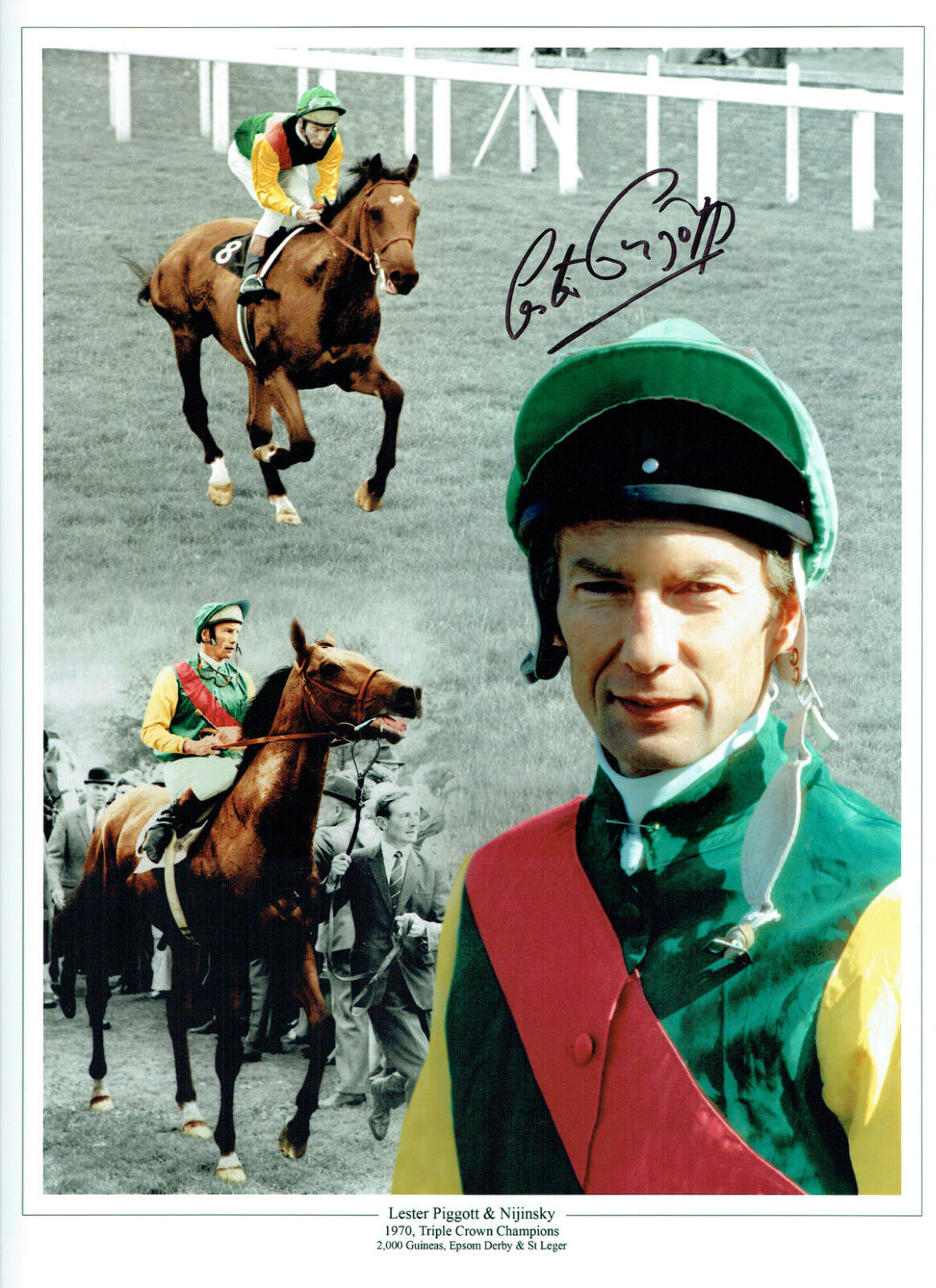 Lester PIGGOTT Signed Autograph Jockey RARE 16x12 Nijinsky Montage Photo Poster painting AFTAL