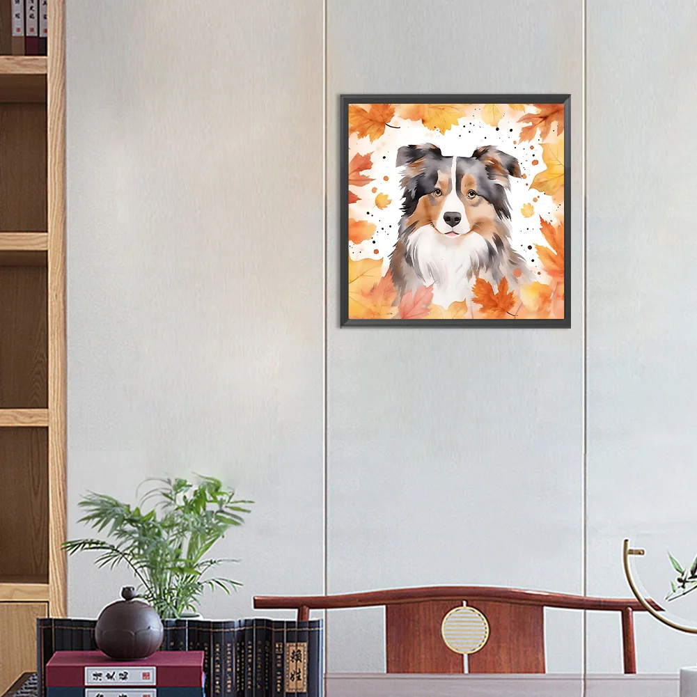 Full Round Diamond Painting 30*30cm - Maple Leaf Puppy