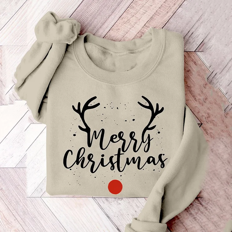 Wearshes Merry Christmas Antlers Print Casual Sweatshirt