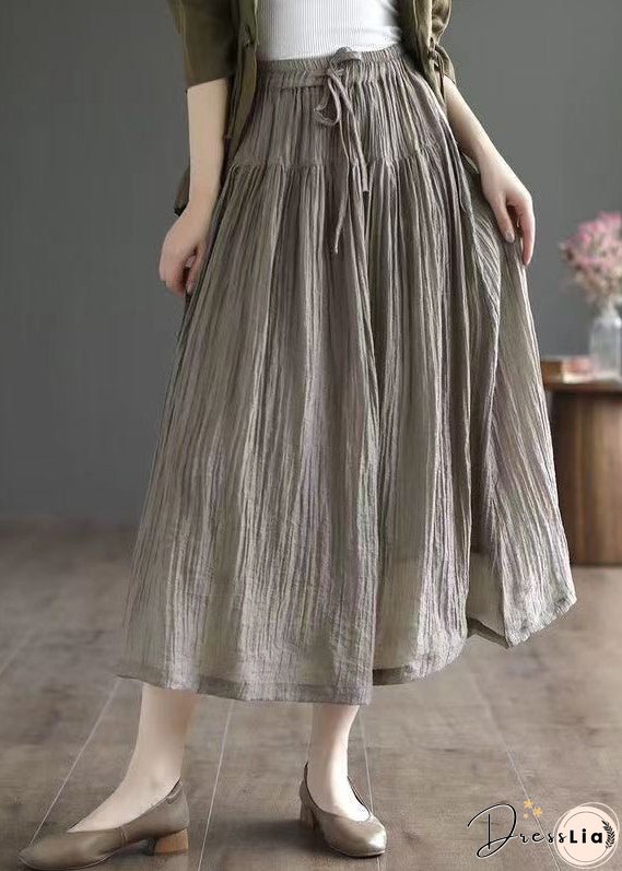 Vintage Green Wrinkled Elastic Waist Patchwork Cotton Skirt Summer