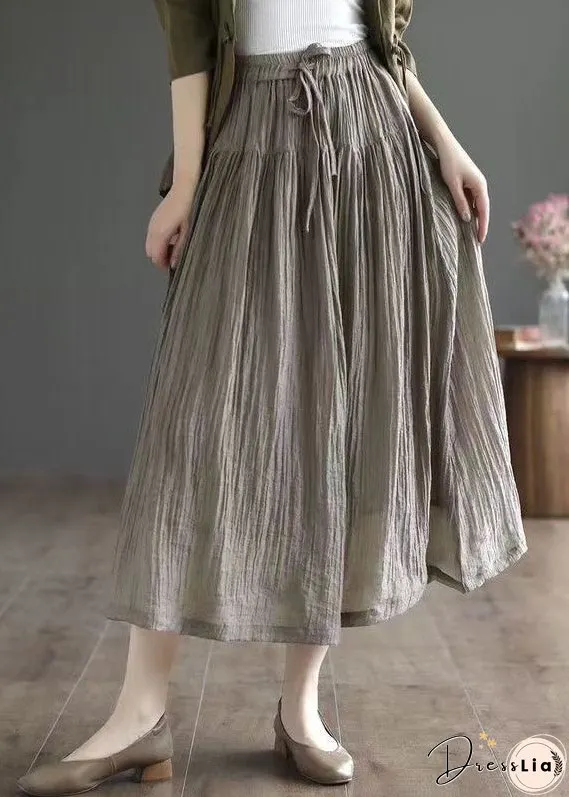 Vintage Green Wrinkled Elastic Waist Patchwork Cotton Skirt Summer