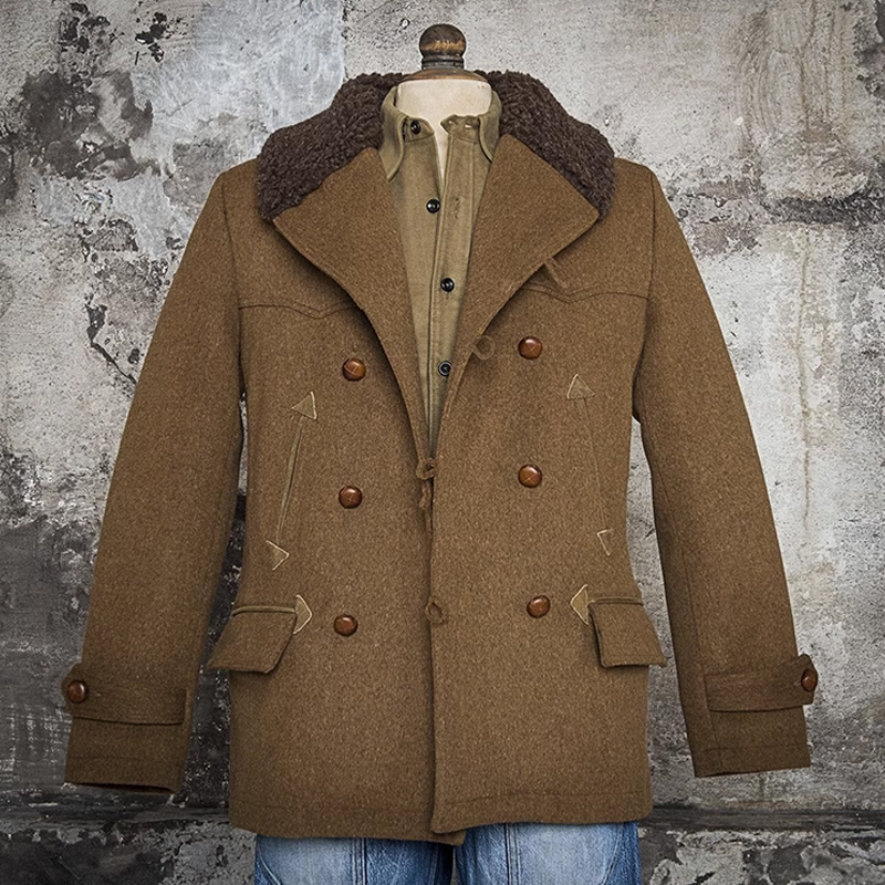 Vintage Wool Lambswool Lined Green Fruit Collar Mid-Length Coat