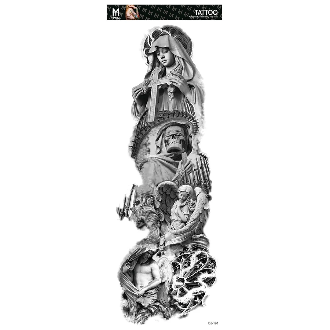 Fake Tattoo Lion Warrior For Men Waterproof Temporary Snake Flower Sticker Totem Geometric Full Arm Large Size Sleeve Tatoo Boys