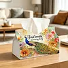 DIY Diamond Art Tissue Box Holder Peacock PU Leather Diamond Art Desktop Organizer Resin Rhinestone Storage Organizers Gem Art Home Office Decor Craft Gift