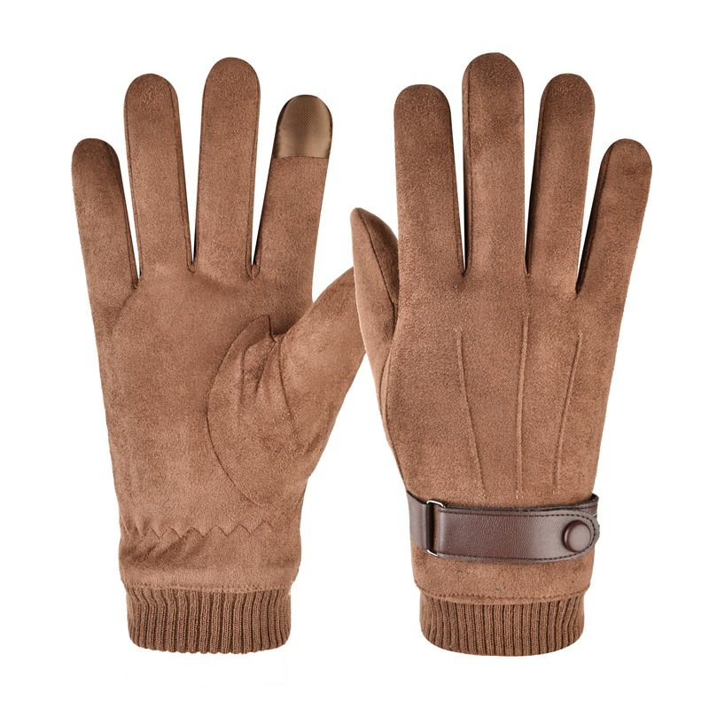 Men's Plus Velvet Thickened Mountaineering Outdoor Fitness Long Finger Touch Screen Suede Gloves-Compassnice®