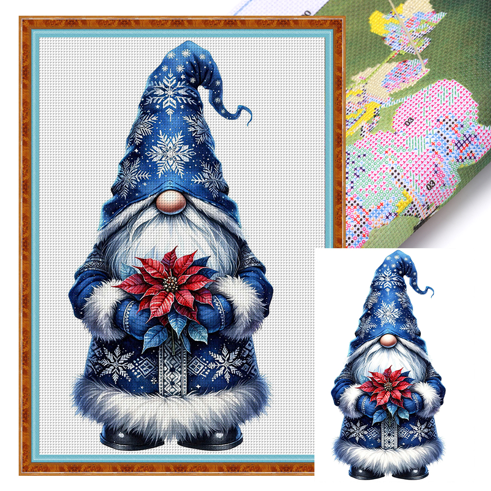 Red Flower Gnome Full 11CT Pre-stamped Canvas(40*60cm) Cross Stitch