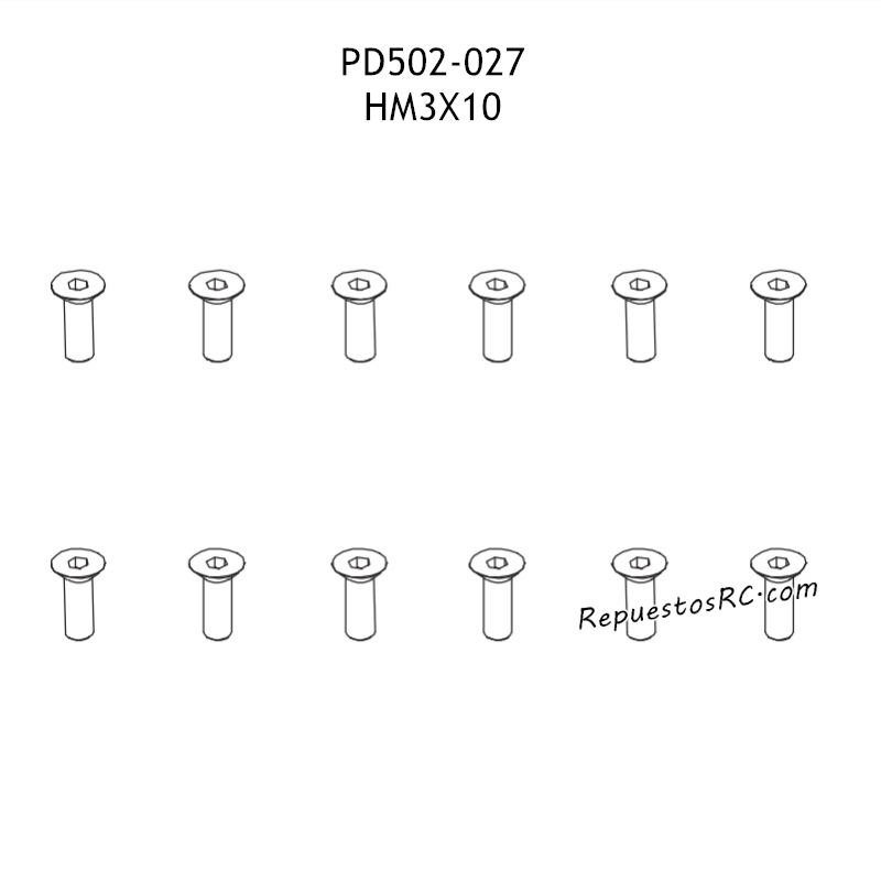 PD RACING TK10 Piezas HM3X10 Tornillo Hexagonal de Cabeza Plana PD502-027