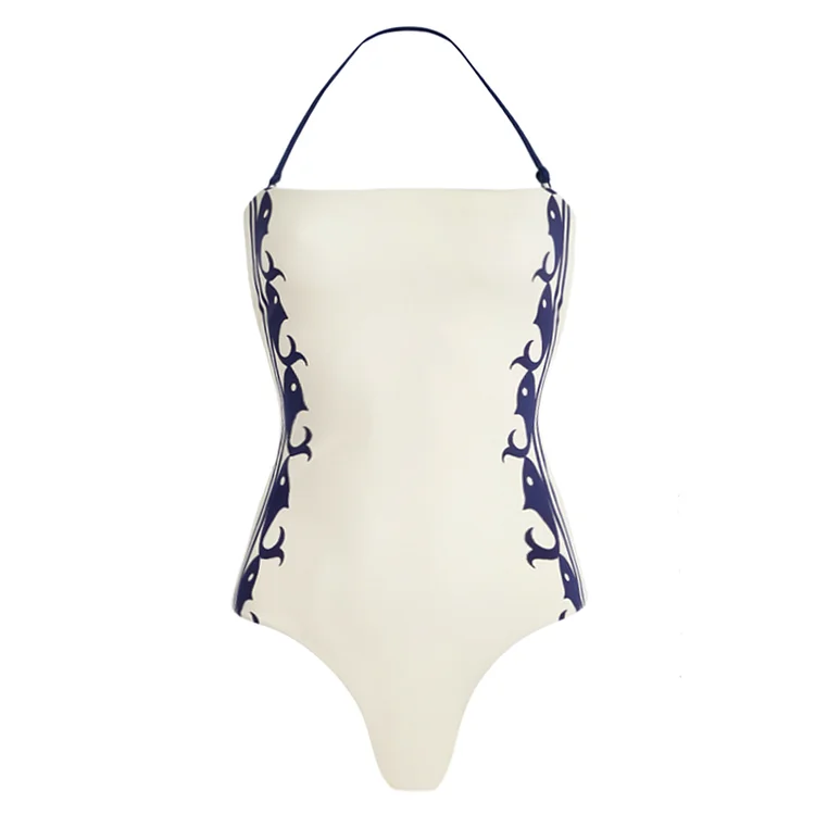 Navy Style Printed One Piece Swimsuit and Shorts