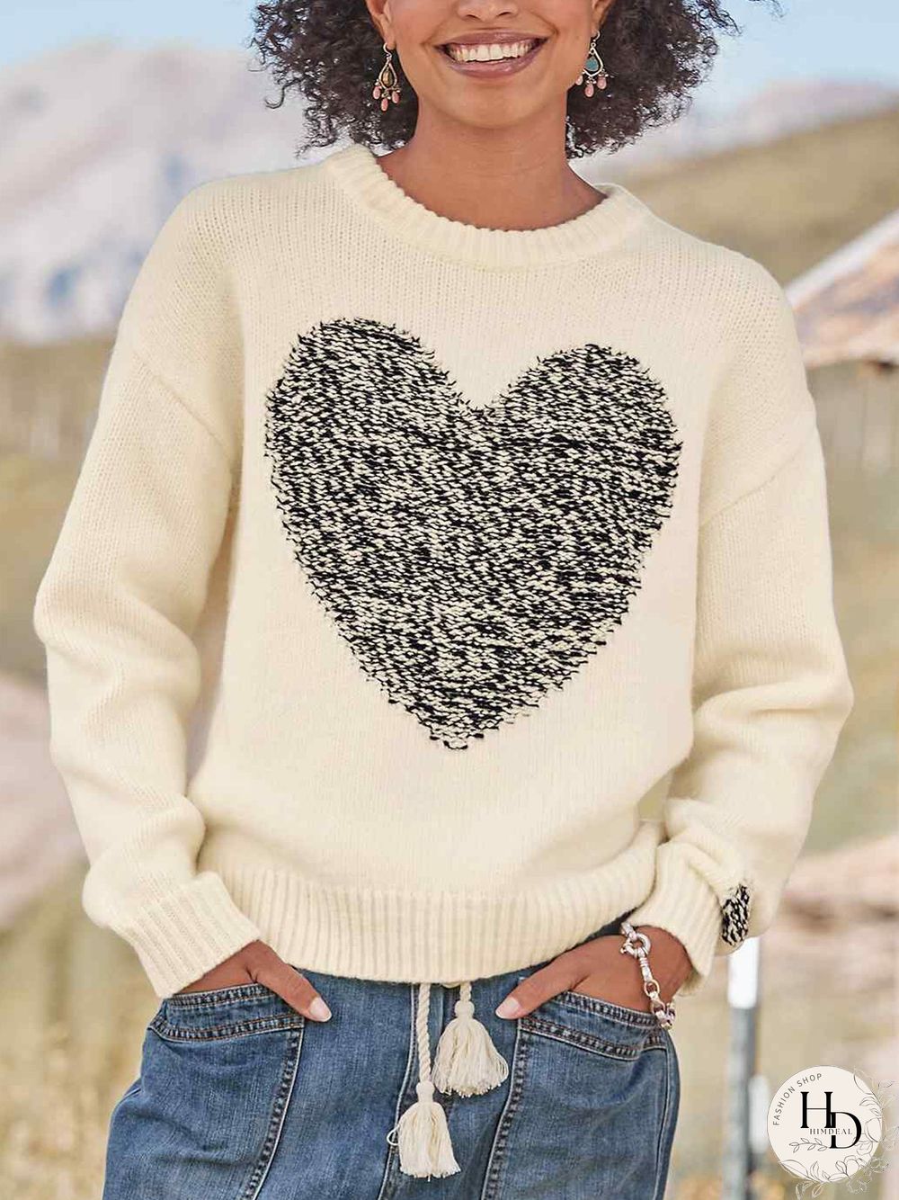 Casual Autumn Heart/Cordate Loose Best Sell Regular H-Line Regular Regular Size Sweater for Women