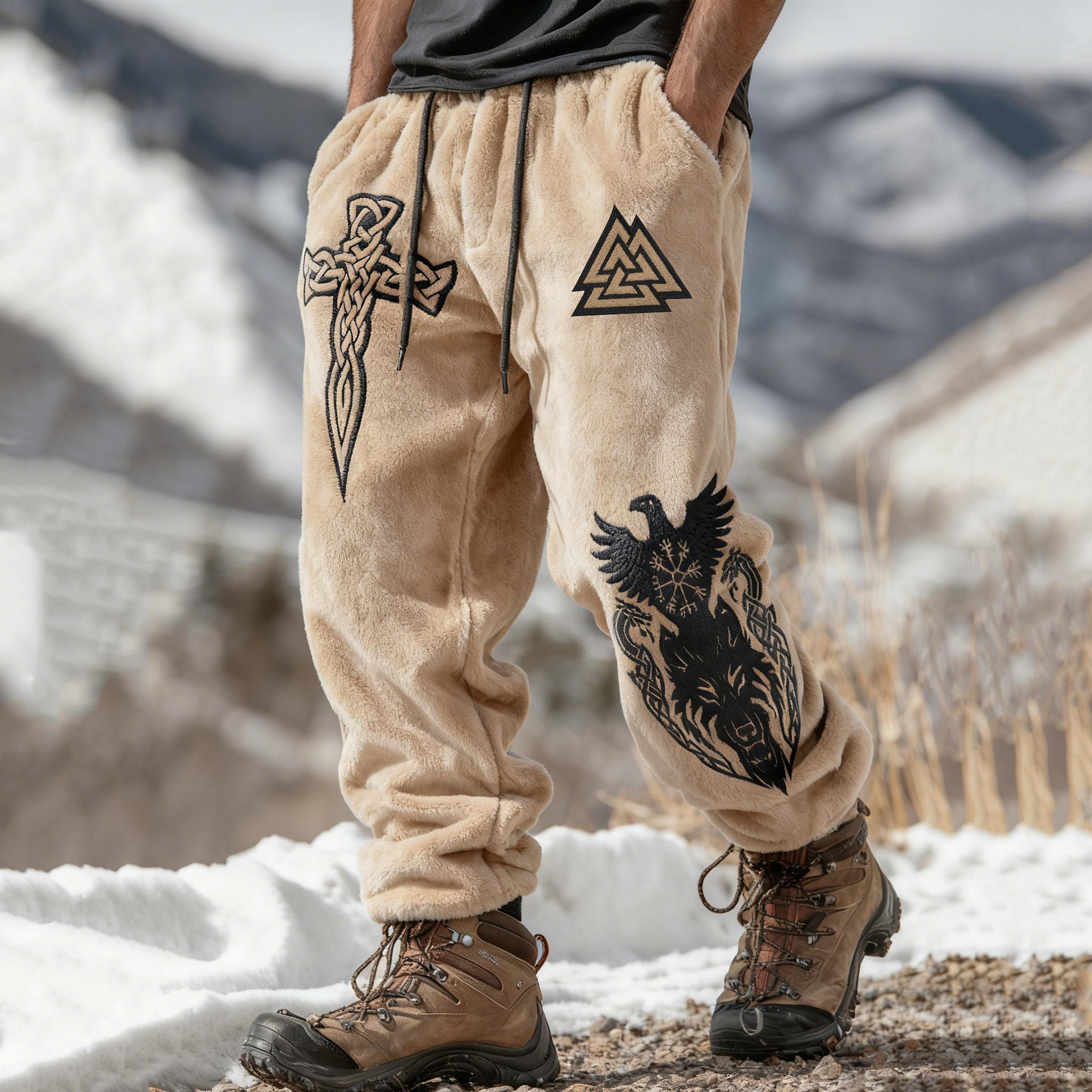 Men's Viking Totem Art Casual  Flannel Pants elevenforest