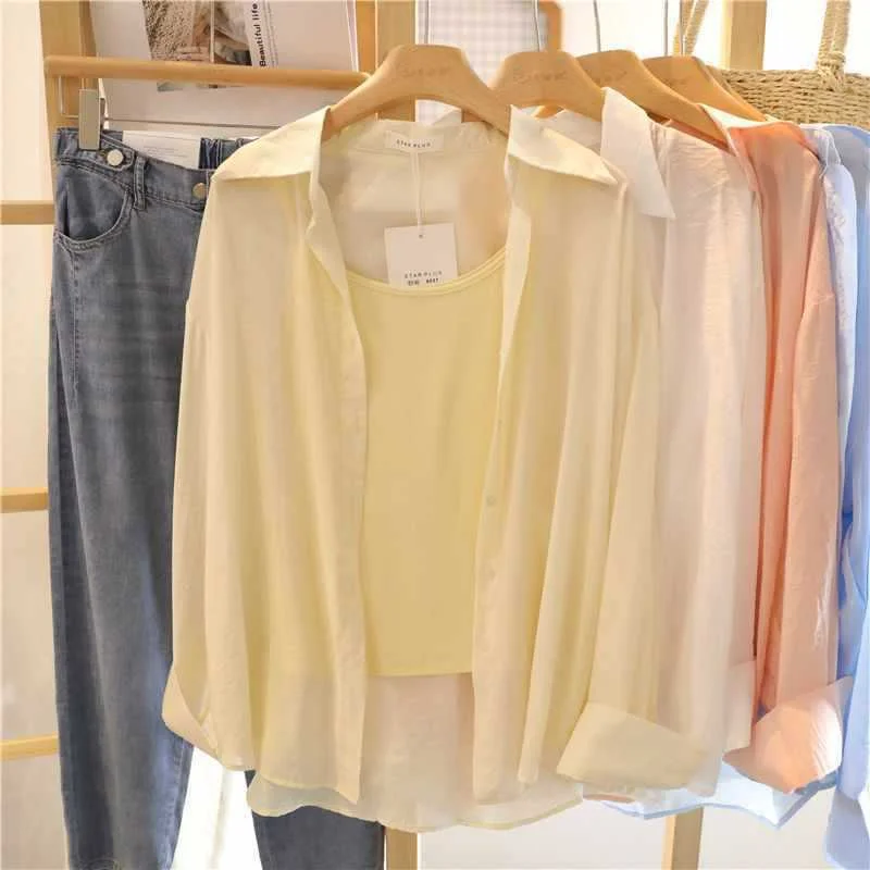 Brownm Brownm Fairy Chiffon Sunscreen Women's Summer 2025 New Long Sleeve White Shirt Coat Solid Thin Cardigan T-Shirt Woman