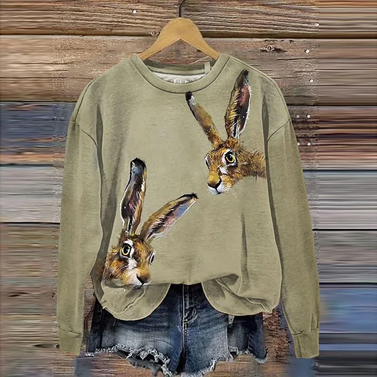 🔥kukelife🔥Cute Rabbit Print Casual Sweatshirt