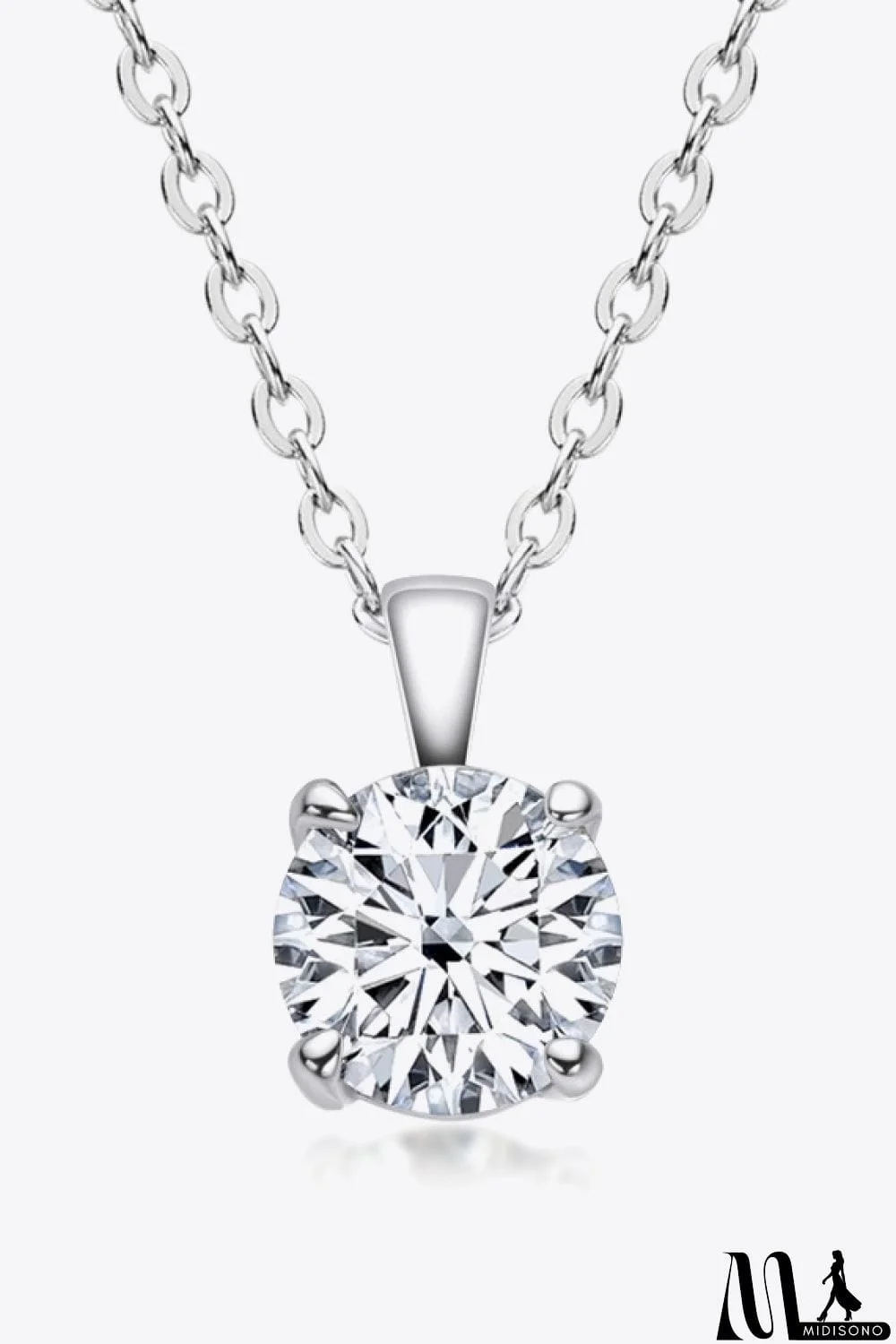 MidiSono - 925 Sterling Silver 1 Carat Moissanite Chain-Link Necklace