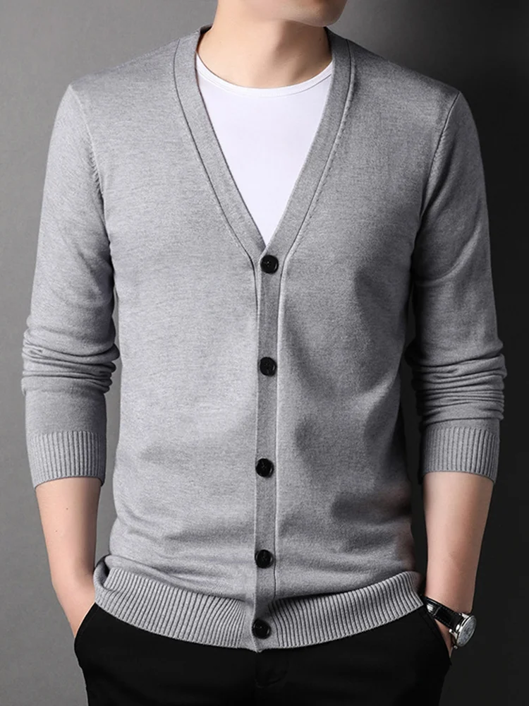 Men's Casual V Neck Single Breasted Knitted Cardigan Sweater