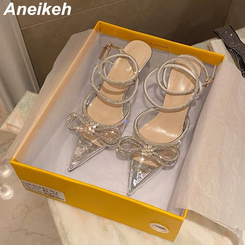 Aneikeh Spring 2022 Sapatos Das Mulheres Pumps Stiletto Heel Slingbacks Pointed Toe Polka Dot Butterfly-Knot Apricot Size 35-39