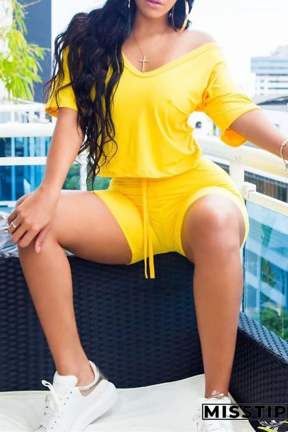 Ink Green Fashion Casual Solid Basic V Neck Half Sleeve Two Pieces