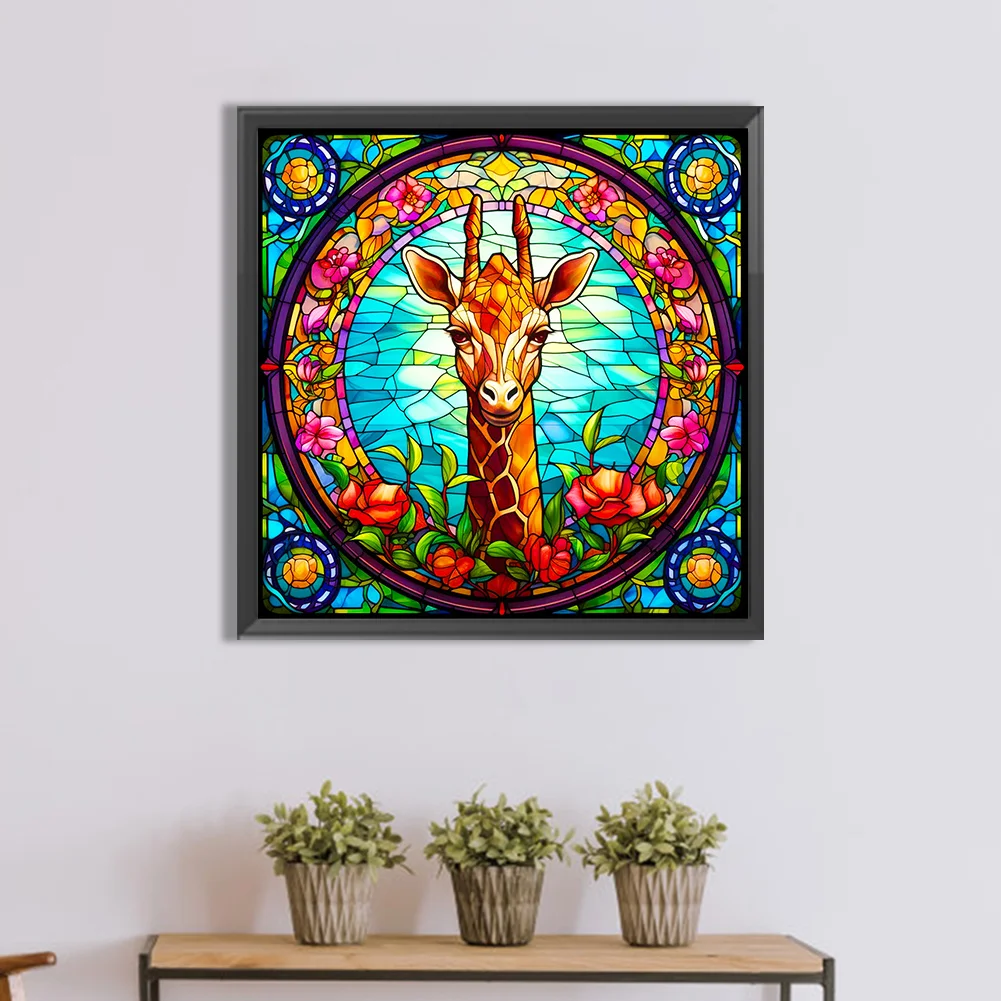 Diamond Painting - Full Round Drill - Stained Glass Giraffe(Canvas|30*30cm)
