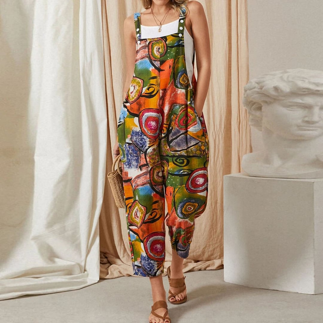 Casual Floral Print Jumpsuit Wide-leg Pants