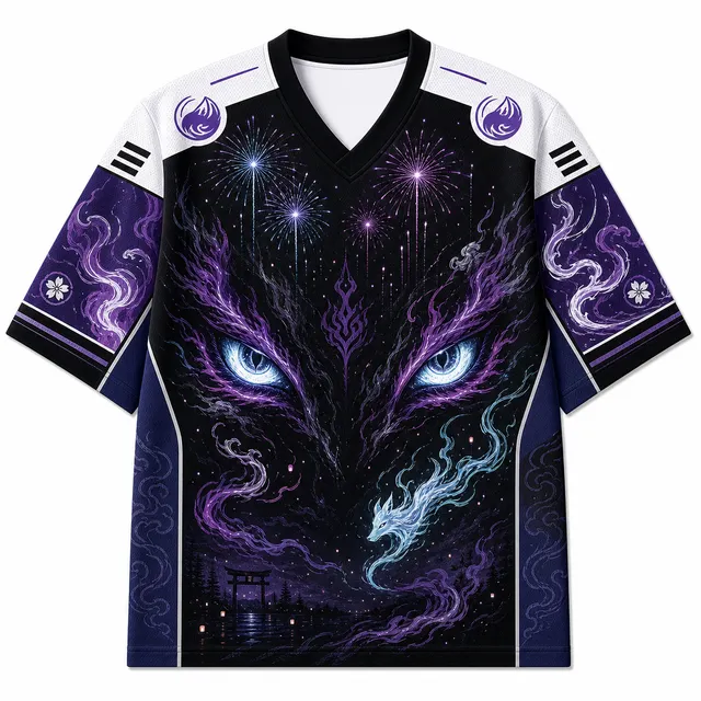 Techwear Jfc 07 03 Yokai Fox Eye Fireworks Short Sleeve Jersey