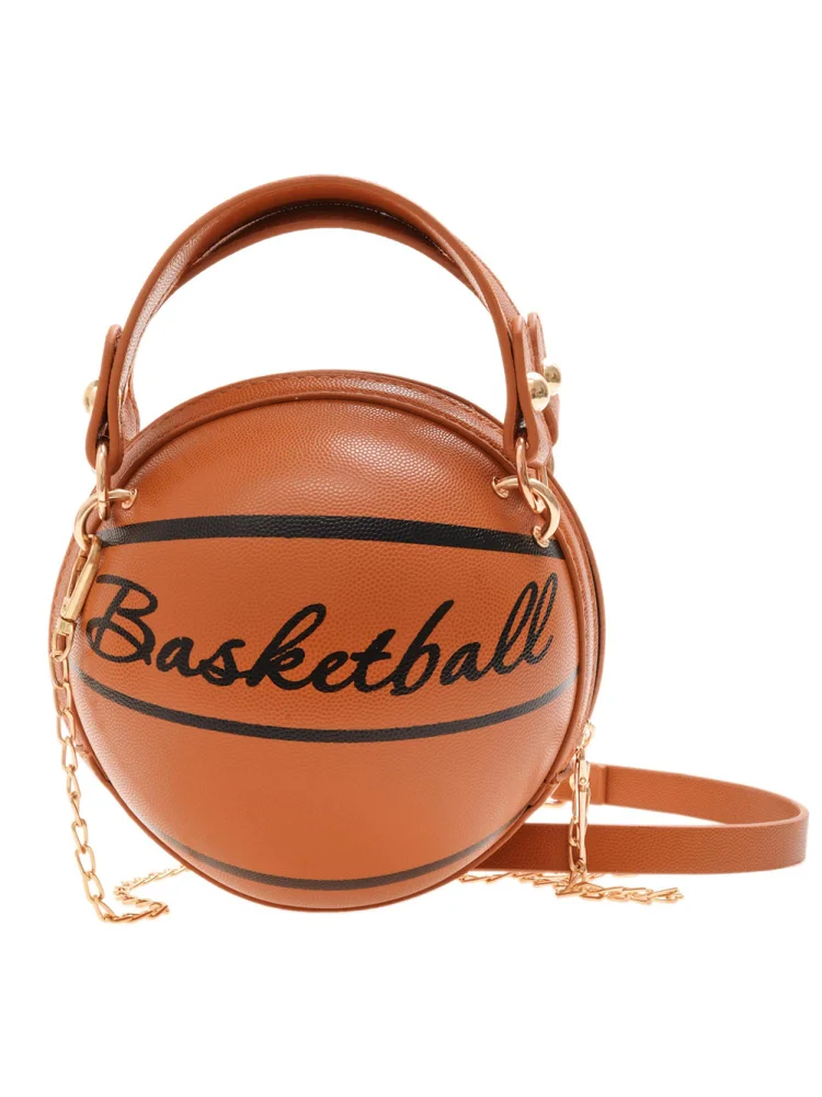 Fashion Women Printing Round Messenger Bag PU Chain Mini Handbag (A Brown)