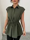 Women's Loose Elegant Waist-Cinching Polo Collar Short-Sleeve Top