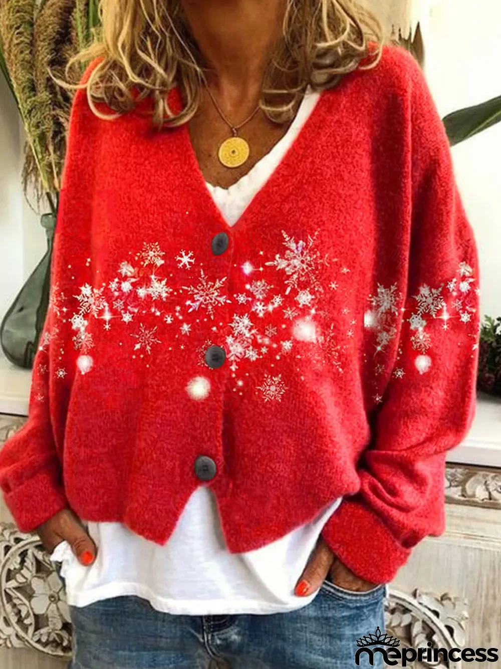 Women's Christmas Printed Loose Flannel Cardigan