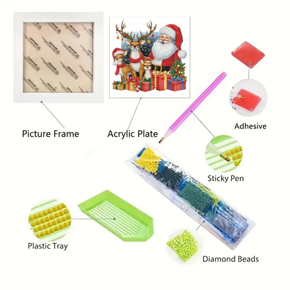 5D DIY Partial Special Shaped Drill Diamond Painting Xmas Santa Claus 22.8x22.8cm【With Frame】