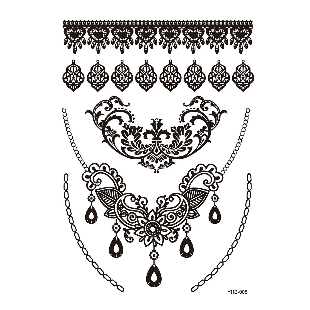 Stockings Tattoo Legs Black Henna Lace Bracelet Temporary Tatoo Sticker Mehndi Stickers for Hand Finger Leg Thigh Body Art Decal