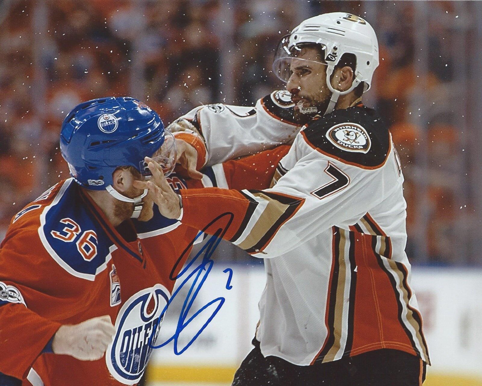 Andrew Cogliano Signed 8x10 Fight Photo Poster painting Anaheim Ducks Autographed COA