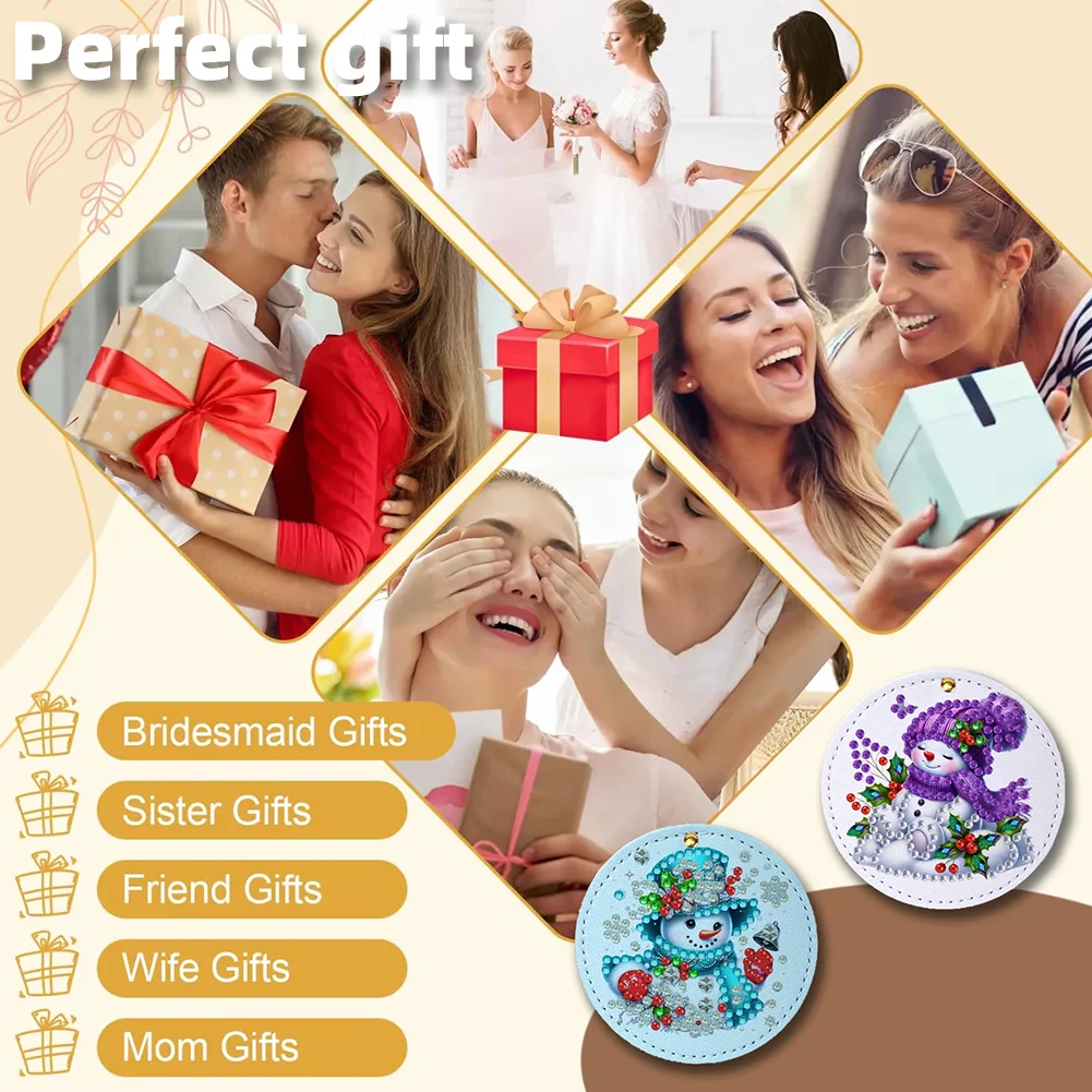 DIY Diamond Art Portable Cosmetic Mirror Round Diamond Painting Crafts (Snowman)