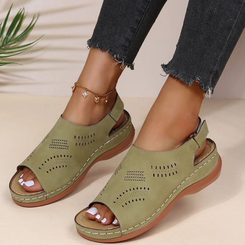 2022 Summer Women Platform Rome Sandals PU Leather Wedges Beach Sandalias Woman Open Toe Solid Casual Shoes Plus Size 43