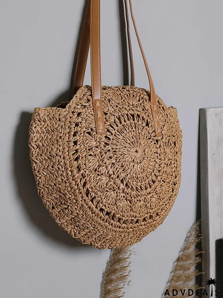 Hollow Out Circle Straw Bag